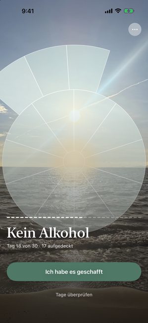 Eine Reise namens Kein Alkohol, Tag 18 von 30, ein Meeresfoto teilweise aufgedeckt in Bogensegmenten.