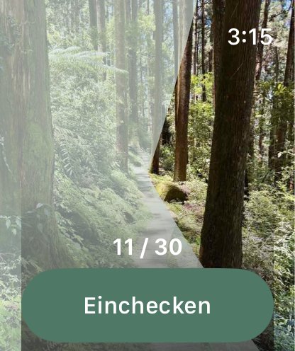 Eine Reise mitten im Verlauf auf der Uhr, mit bereiter Check-in-Schaltfläche.