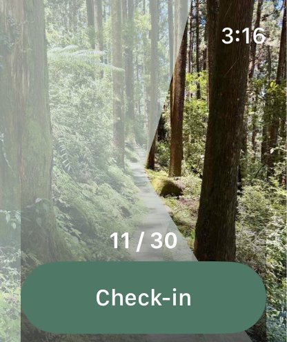 Un parcours à mi-chemin sur la montre, avec le bouton de check-in prêt.