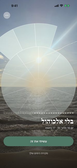מסע בשם בלי אלכוהול, יום 18 מתוך 30, תמונה של הים חשופה חלקית בקטעי קשת.