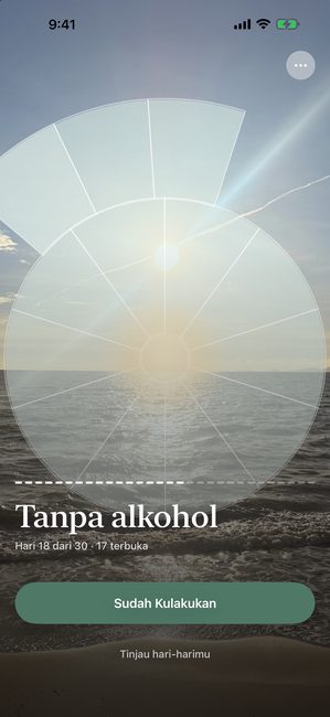 Perjalanan bernama Tanpa alkohol, hari 18 dari 30, foto laut yang sebagian terbuka dalam potongan busur.
