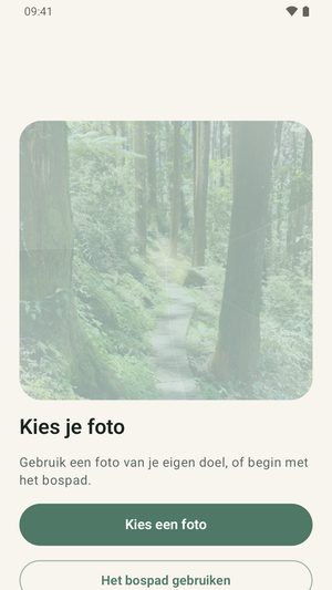 Het scherm voor de reislengte met een foto, knoppen voor 7 dagen en 30 dagen, en een vergrendelde optie voor een eigen lengte.