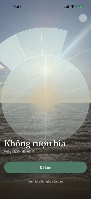 Một hành trình tên Không rượu bia, ngày 18 trên 30, một bức ảnh biển hé lộ một phần theo các đoạn cung.