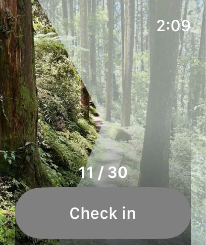 A journey part way through on the watch, with the check-in button ready.